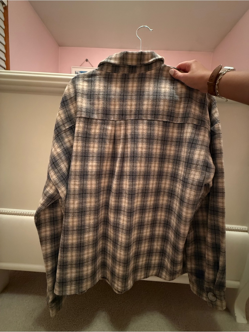 Neutral Plaid Button-Up Shacket - Picture 2 of 2